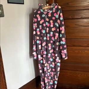 Jenni by Jennifer Moore Brown Hooded Macaron Print One-Piece Pajama